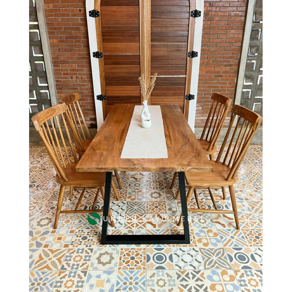 MEJA MAKAN JATI MINIMALIS MEJA MAKAN KAKI BESI