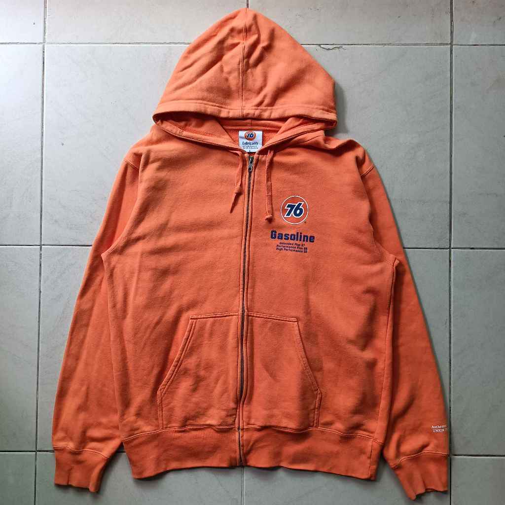 Hoodie 76 Lubricants Orange Zipper Back Print Second Original