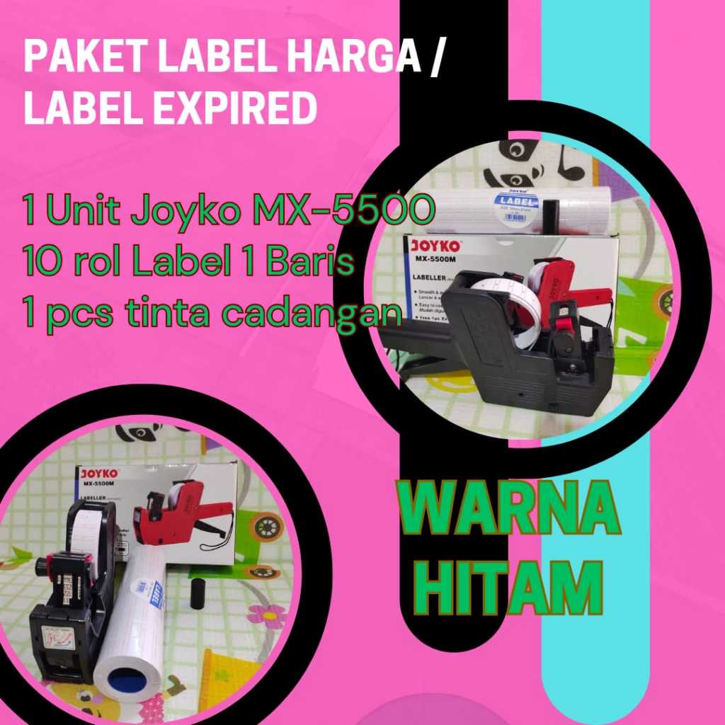 

HITAM PAKET Mesin Label Harga Joyko MX5500 1 Baris Plus Label 10 Rol | Label Harga Label Expired