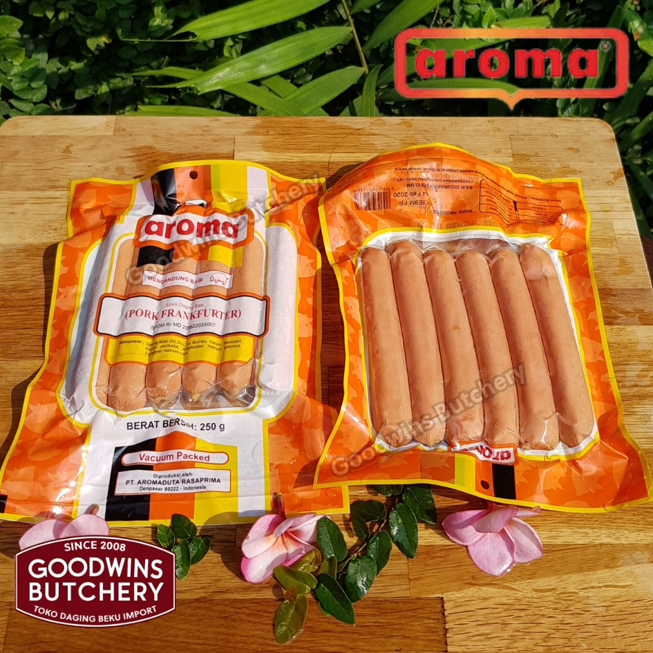 

Pork SAUSAGE FRANKFURTER Aroma Bali sosis babi beku 13cm 5" 6pcs frozen 250g