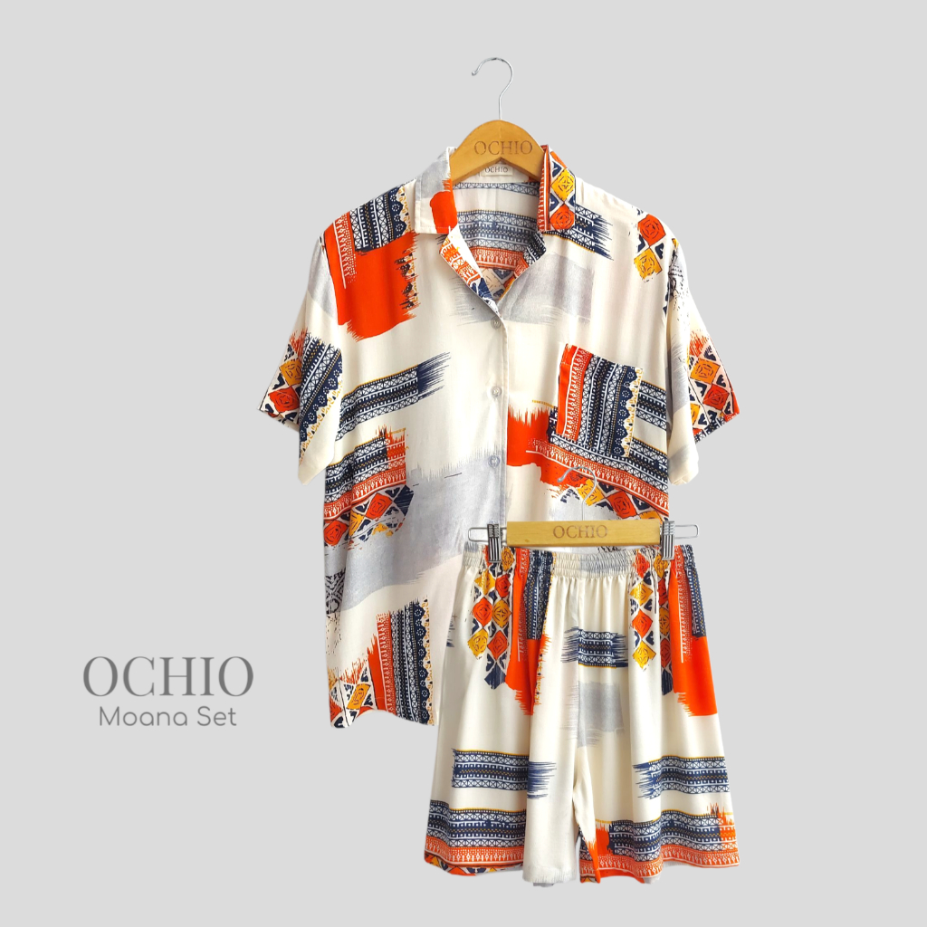 OCHIO - Moana Set Pajamas/Piyama/Baju Tidur/Sleepwear/One Set Wanita Rayon Ethnic Series/Motif Etnik