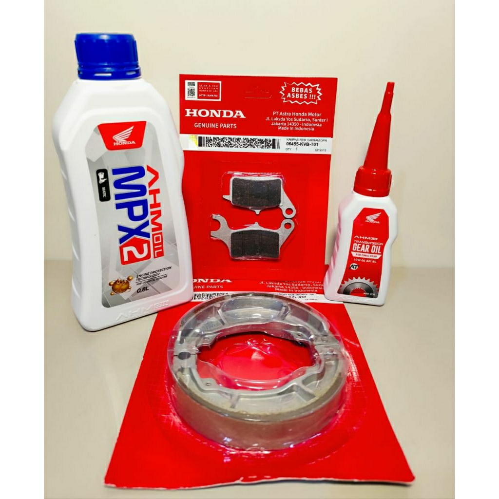 PAKET OLI MPX2 800ML + AHM GEAR 120ML + 1 SET KAMPAS REM DEPAN BELAKANG HONDA VARIO125/150/160 CBS/S