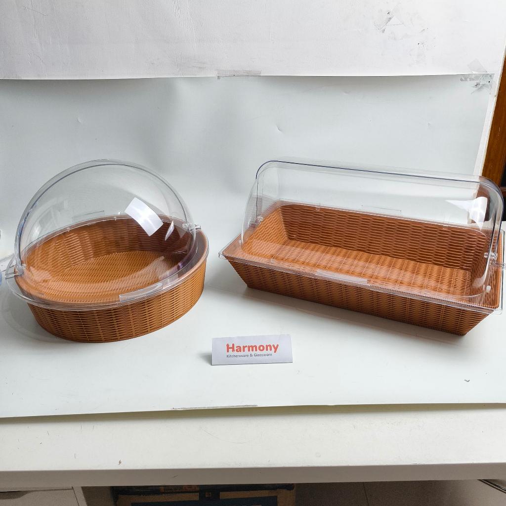 Display Bazar Roti Rotan Keranjang Showcase Bread Basket Bening Wadah Pastry Jumbo Besar Dessert