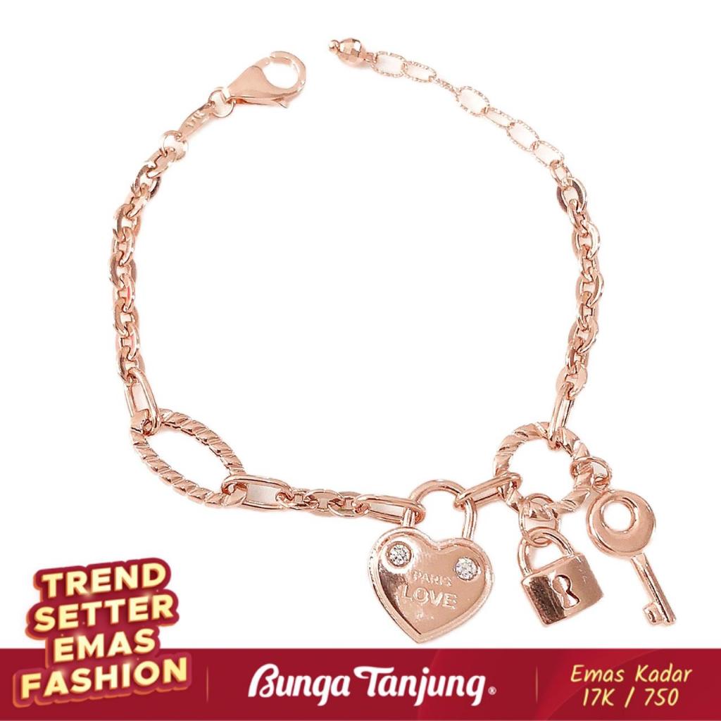 GELANG HOLLOW KUNCI HATI GEMBOK - EMAS 17K - BUNGA TANJUNG GOLD