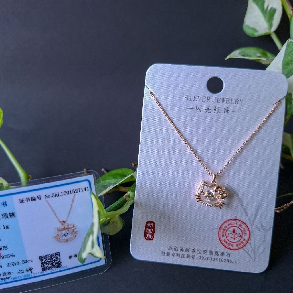 Kalung Silver 925 Hello Kitty / Kalung Moissanite 0.5 Ct Rosegold dan Silver / Kalung Hello Kitty Da