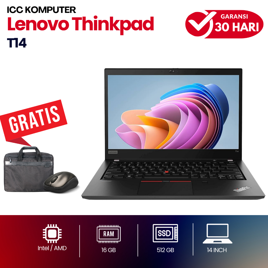 Laptop Lenovo Thinkpad T14 Core i5 Gen 8 RAM 16GB SSD 1TB - Laptop 14" - Second Murah Bergaransi