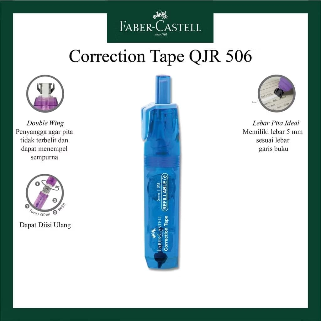 

D3W! FABER CASTELL Correction Tape QJR 506 BARREL / Tip ex Kertas Faber Castell FREE REFILL