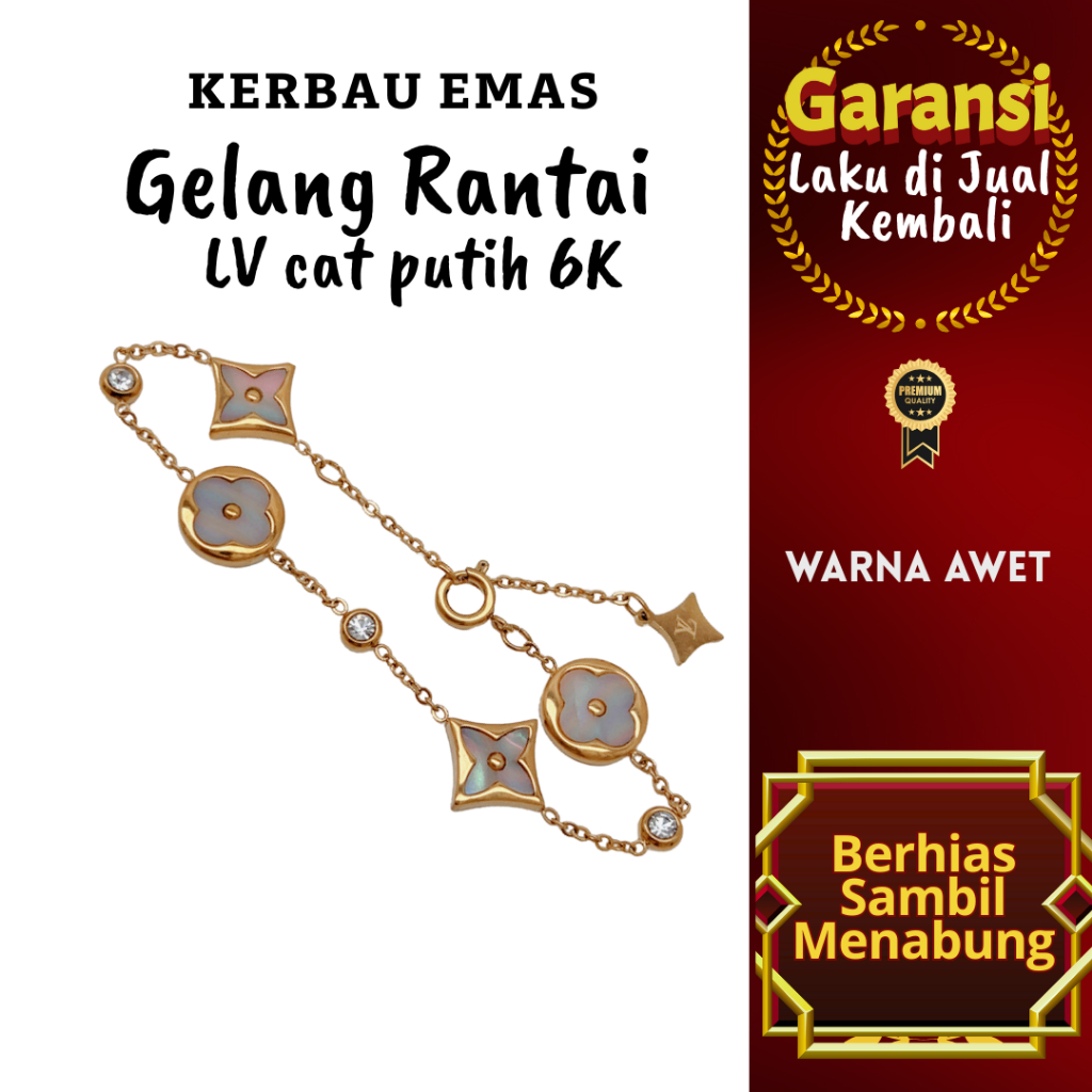 GTRD 1011 Kerbau Emas Gelang Rantai LV Cat Putih Warna 6K Warna Awet Ada Anti Alergi Bisa Ukuran 15c