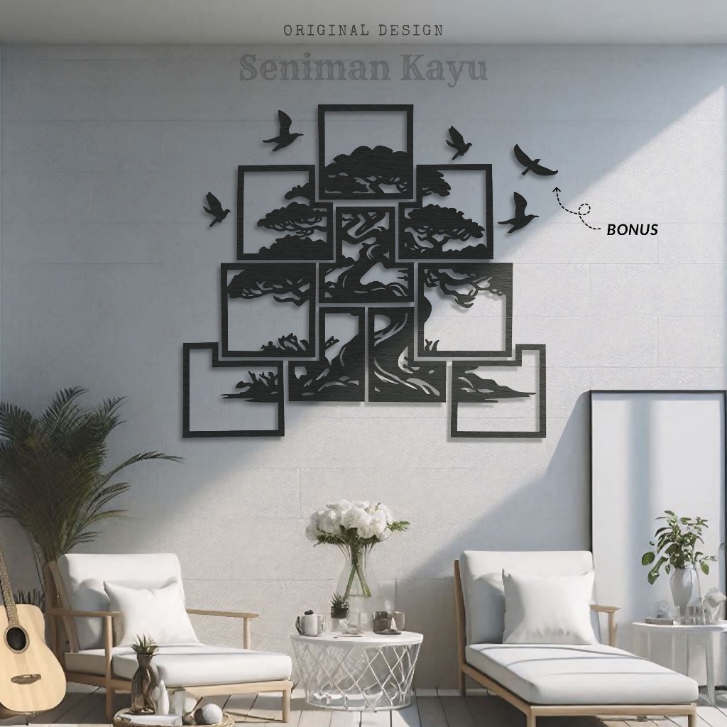 Pajangan Dinding Aesthetic Kayu Tempel Hiasan Kamar Pria Wanita Dekorasi Ruang Tamu Rustic Pohon