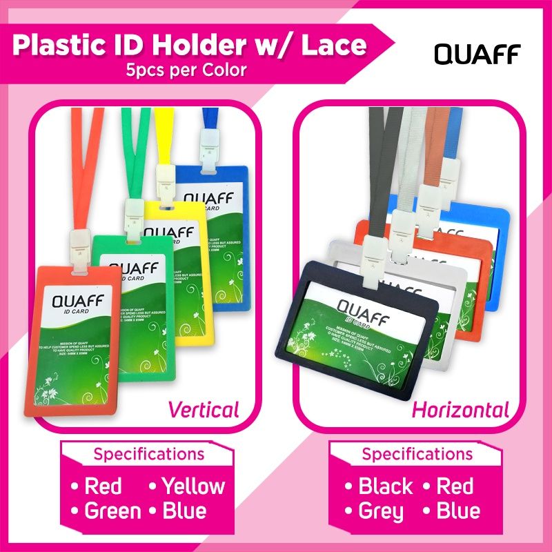 

QUAFF Tempat Kartu ID Plastik Horizontal & Vertical, Nilon + Tali / Nametag / Id Card