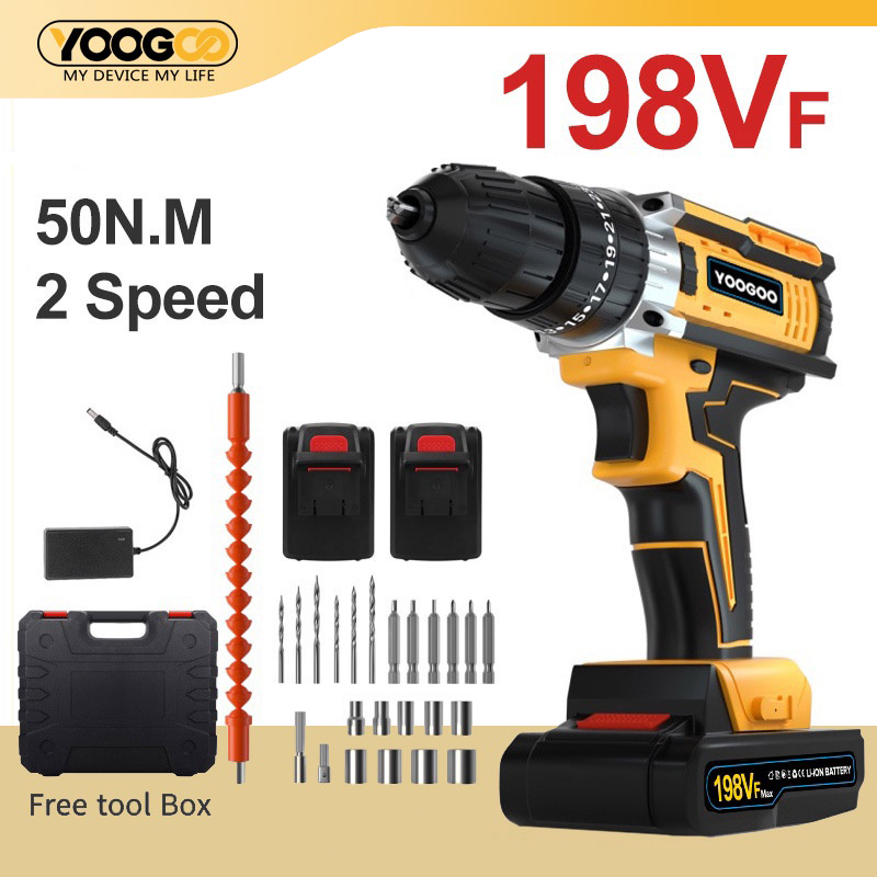 198Vf Bor Impact Drill Mesin Bor Elektrik Cordless Impact Wrench Brushless Baterai Ganda Mesin Bor C