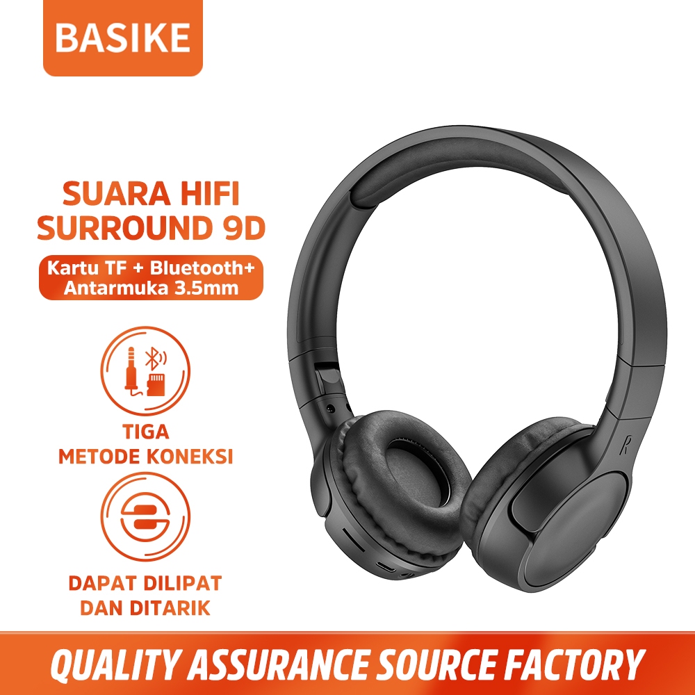 (HOT)BASIKE Headphones Wireless Bluetooth 5.3 Headset Gaming Music 9D HIFI Bass Makaron Original