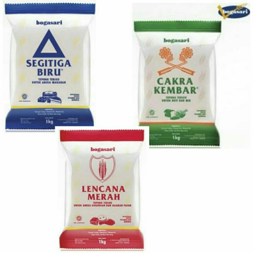 BOGASARI EKONOMIS 1KG (CAKRA KEMBAR/ SEGITIGA BIRU/ LENCANA MERAH) / TEPUNG TERIGU