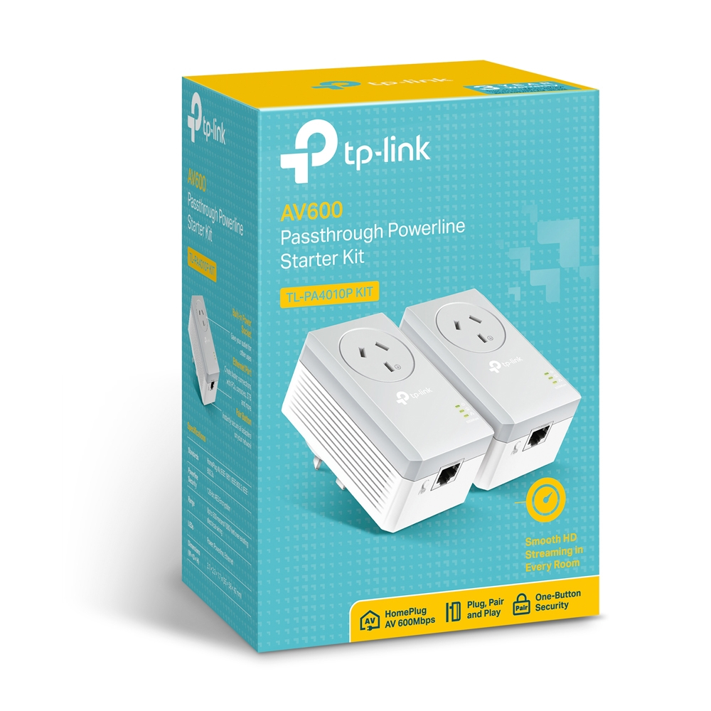 TP-Link TL-PA4010P AV600 Passthrough Powerline Starter Kit dengan Kecepatan Hingga 600 Mbps dan Jang