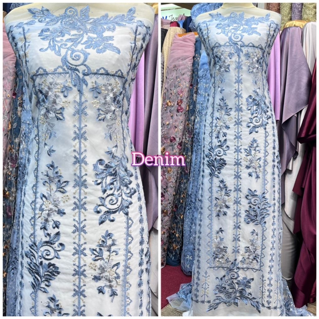 Bahan kain tille sapto bordir motif kotak-kotak/kain tulle Kebaya versi korea terbaru