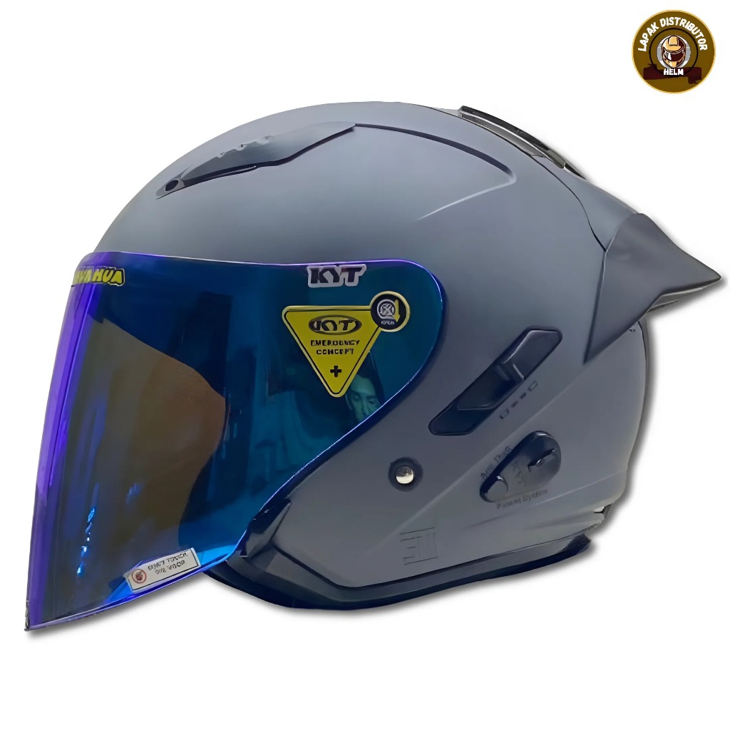 KYT Galaxy Flat R Solid Grey Doff Ori SNI Visor Iridium - Helm Dewasa Double Visor Pria Wanita