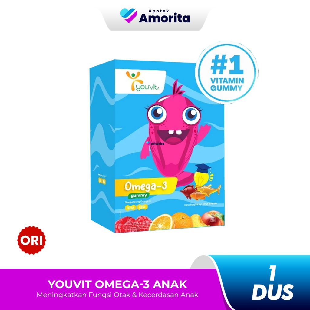 Youvit Omega 3 Anak 1 Box 6 Sachet - Minyak Ikan untuk Otak & Mata Anak, Kecerdasan Anak