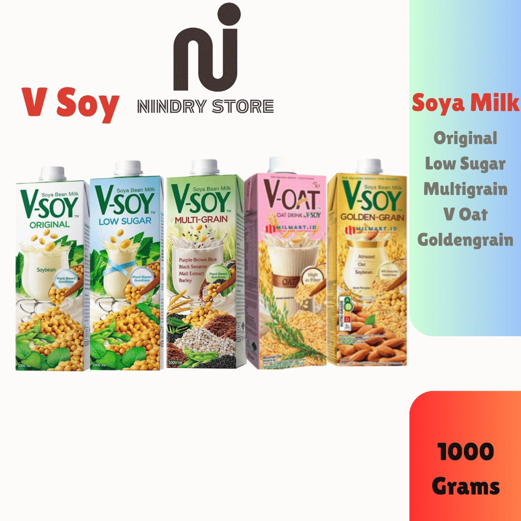 

V-Soy – Susu Kedelai Nabati Sehat (Multigrain, Golden Grain, V-Oat, Low Sugar, Original)