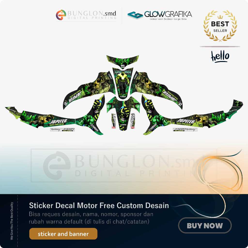 DECAL STIKER MOTOR CUSTOM JUPITER Z HULK COMIC MARVEL HIJAU