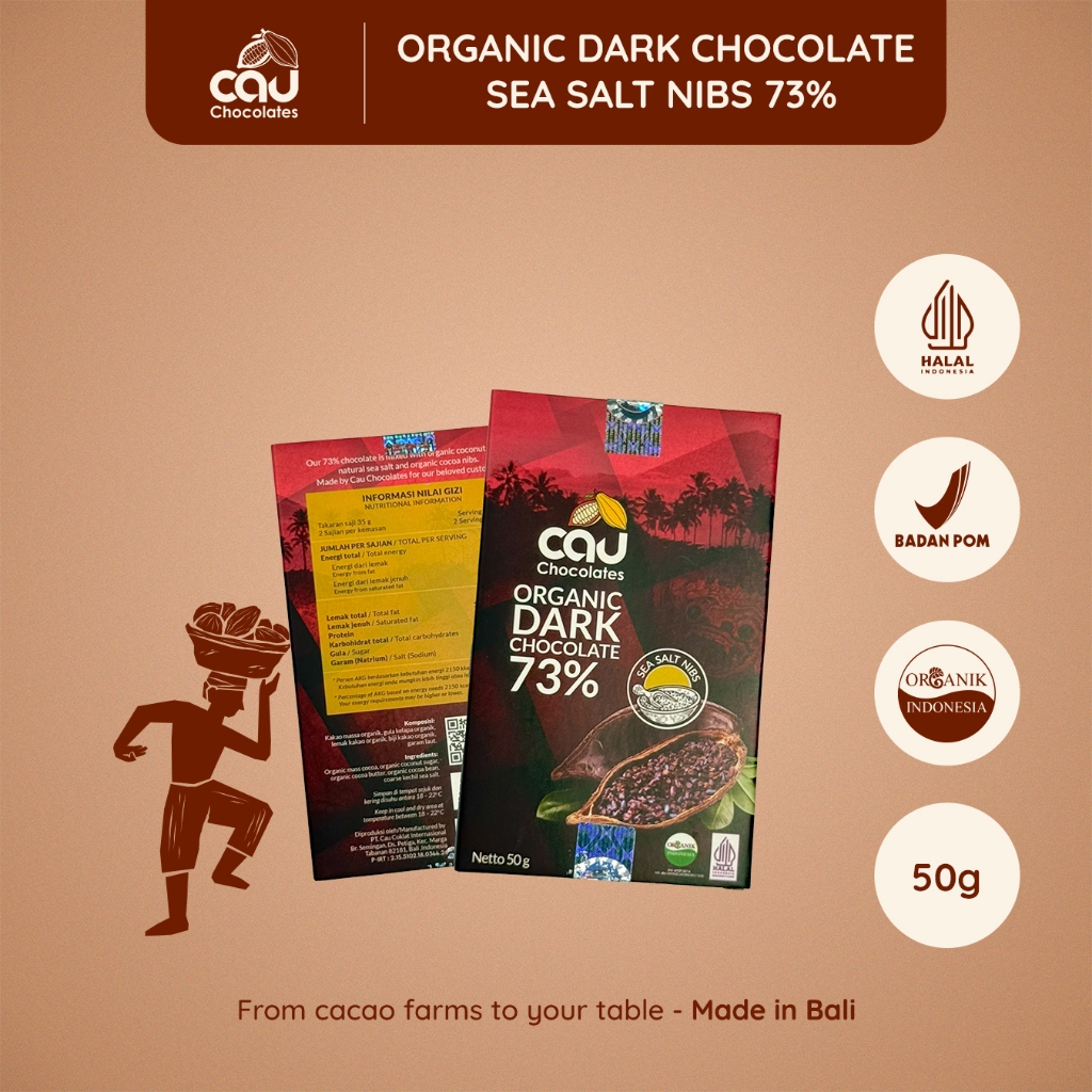 

CAU CHOCOLATES - Organic Dark Chocolate 73% dengan Gula Kelapa, Sea Salt dan Nibs - 50gr
