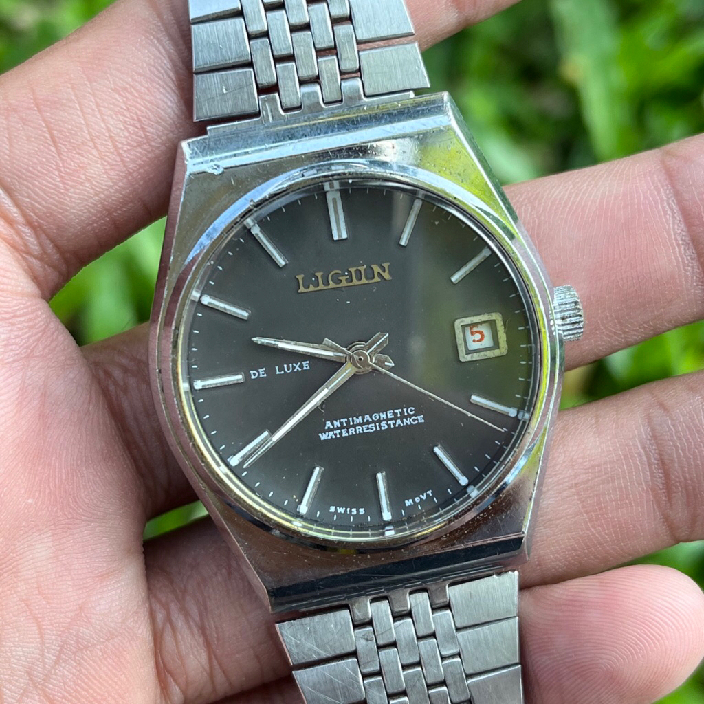 jam tangan vintage Swiss Ligun De Luxe Manual Winding original jadul kuno antik fashion pria