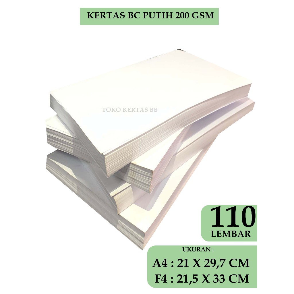 

Karton Manila/Kertas Bc/Brief Card Putih 200 Gsm Ukuran F4/ A4 , 110 lbr