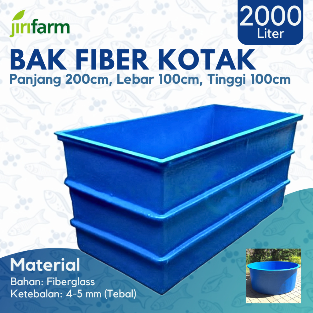 Bak Kolam Ikan Fiberglass Persegi Kapasitas 2000 Liter, Dimensi 200x100x100 cm, Cocok untuk Budidaya