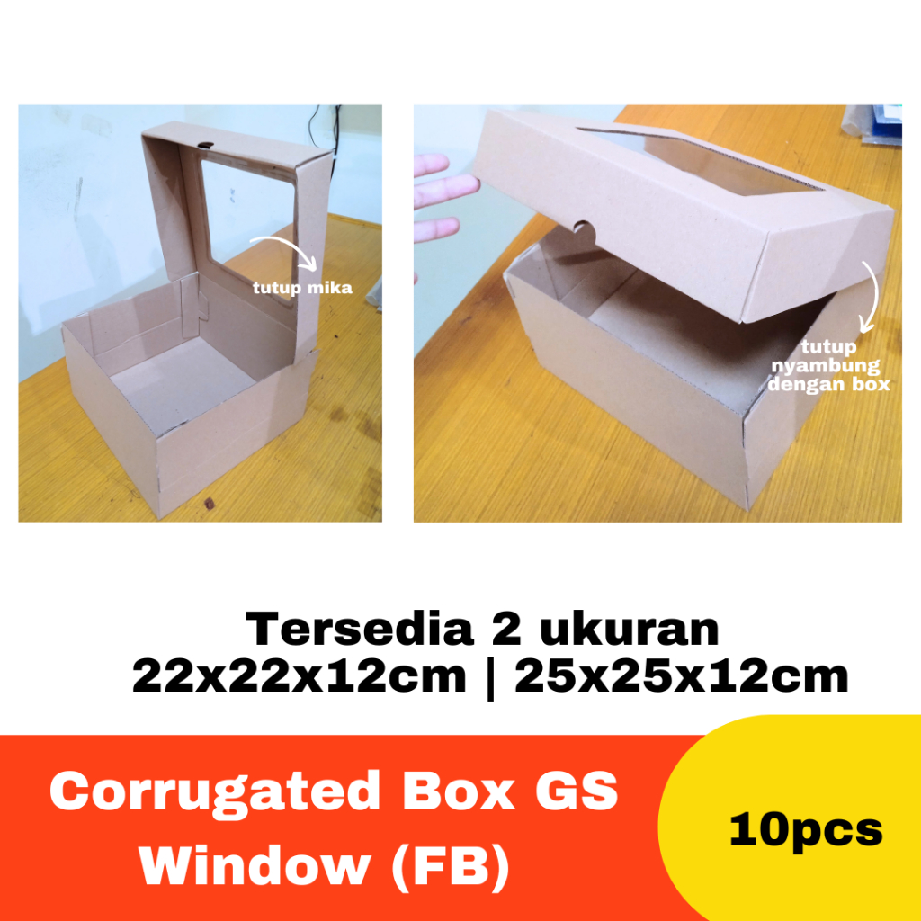 

Corrugated Box GS Window (FB) 22x22x12cm | 25x25x12cm | isi 10pcs