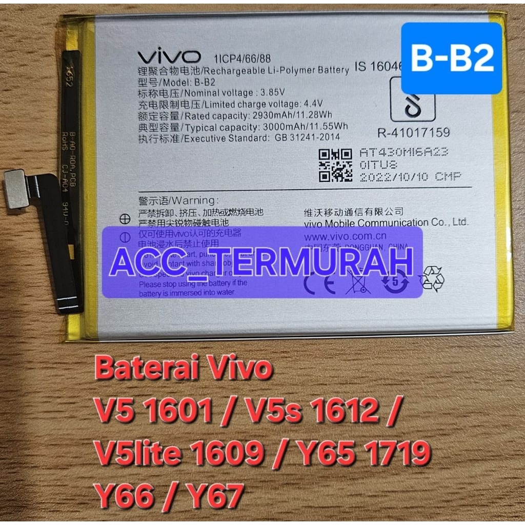 Baterai Batrei Battery Original Vivo B-B2 Compatible With Vivo  V5 1601 / V5s 1612 / V5 Lite 1609 / 