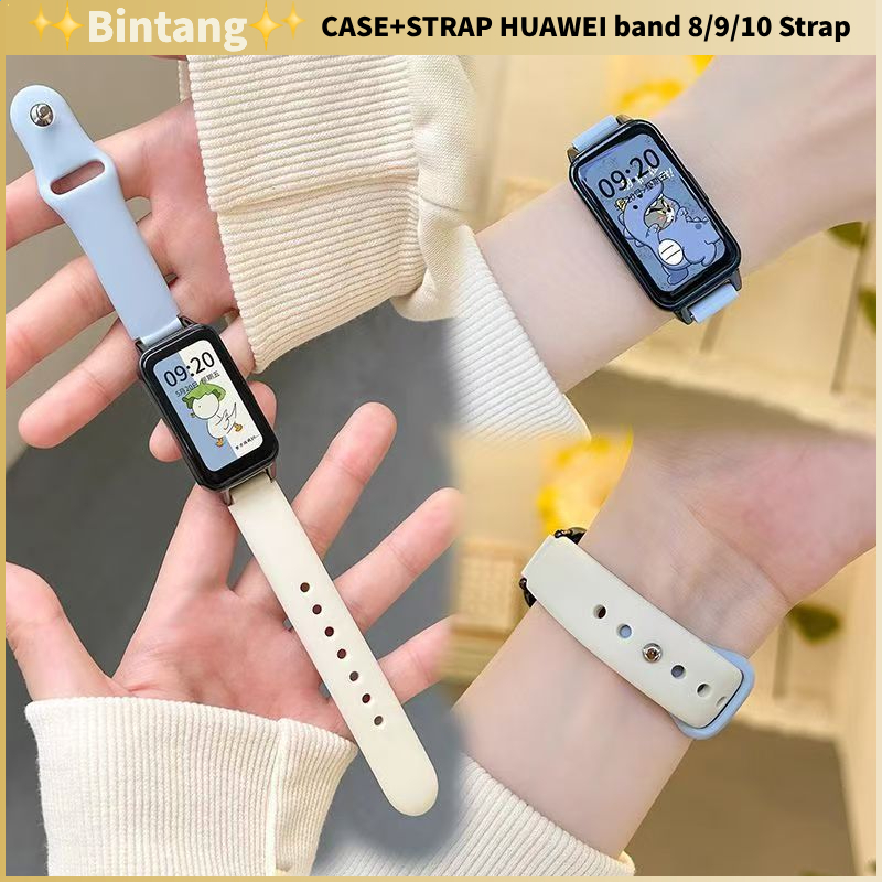 HUAWEI band 8/9/10 CASE+STRAP Strap Huawei Band 10 tali Tali jam tangan silikon warna lucu untuk wan
