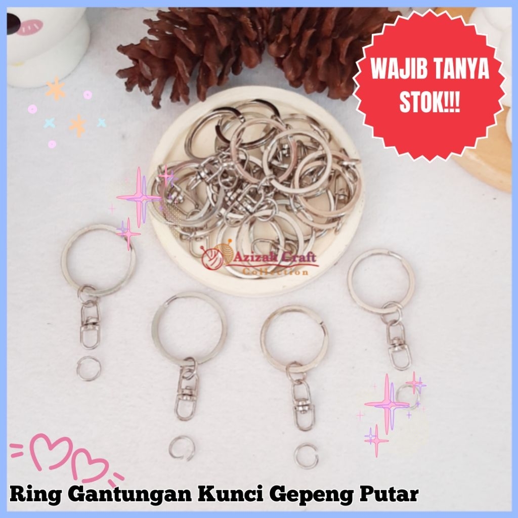 Azizah Craft | Ring Gantungan Kunci/Keychain Gepeng Putar Nikel (10pcs)