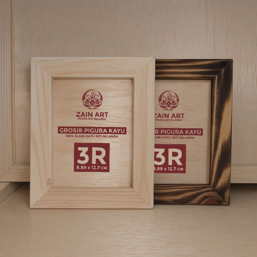 Pigura Kayu Jati Belanda 3R | Bingkai Foto Vintage Natural Minimalis | Ukuran 8.9 x 12.7 cm