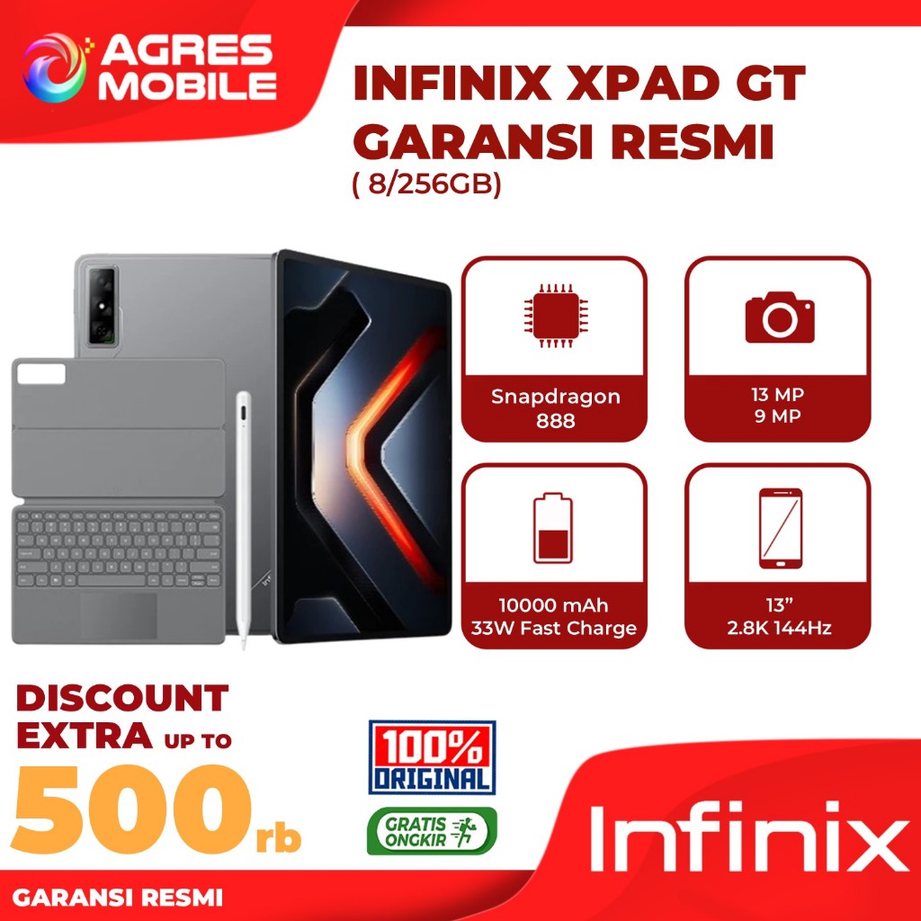 Infinix XPAD GT 8/256GB - Qualcomm Snapdragon 888 - 13" 144Hz - Garansi Indonesia