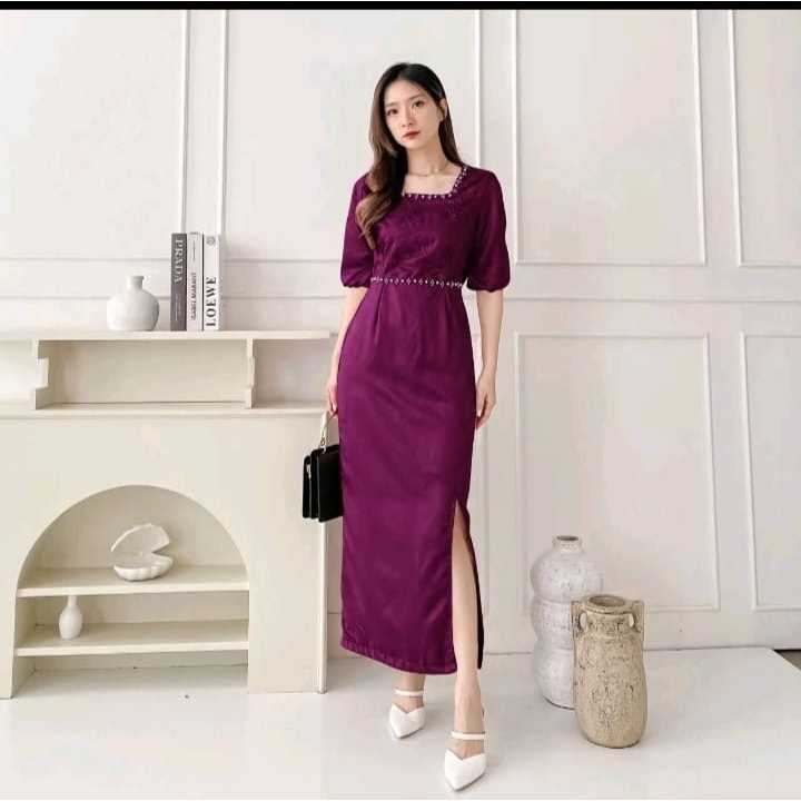Dress korean style wanita kekninan  bridesmain elegan polos Gisel Panjang Formal Tile Kondangan Gaun