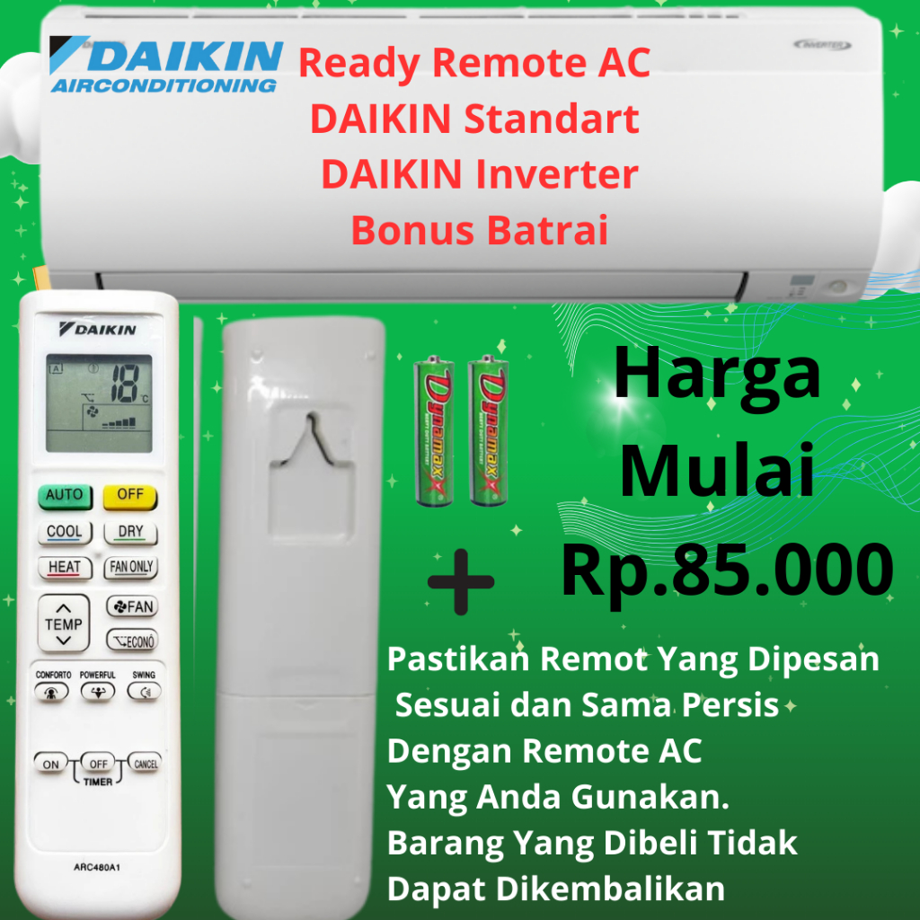 Remote AC Daikin Standar dan Inverter Original Multi Bonus Batrai