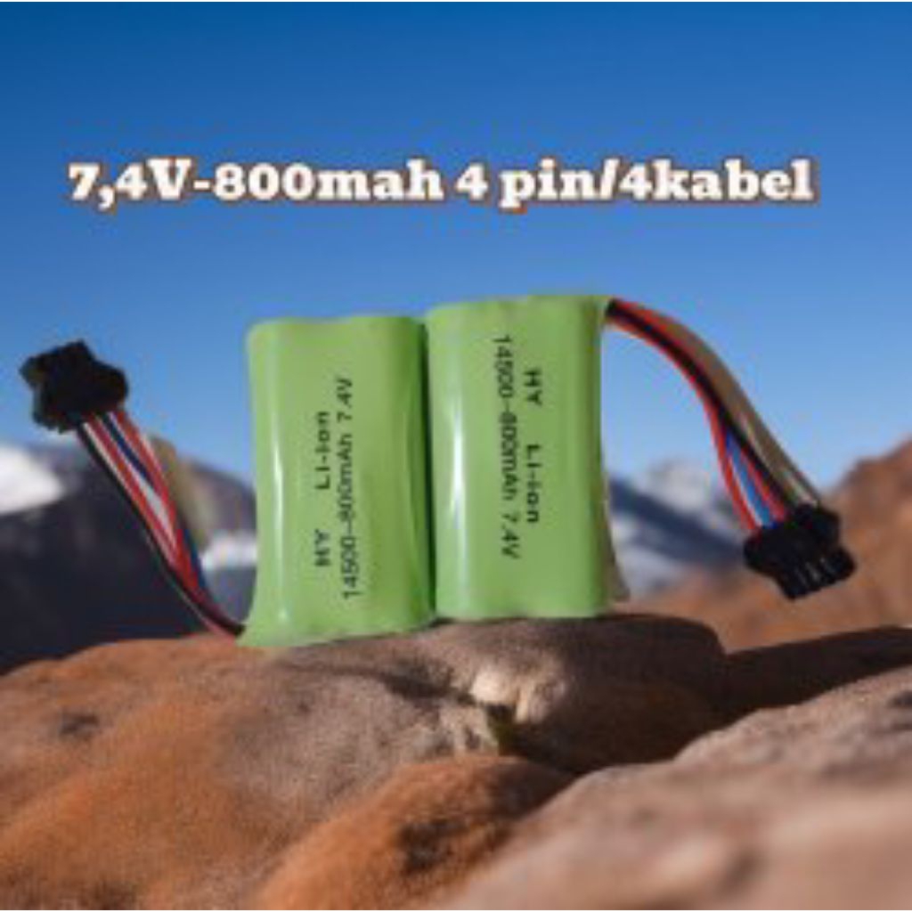 Baterai Mobilan RC type 14500 / 7,4V - 800mah 4 pin / 4 kabel