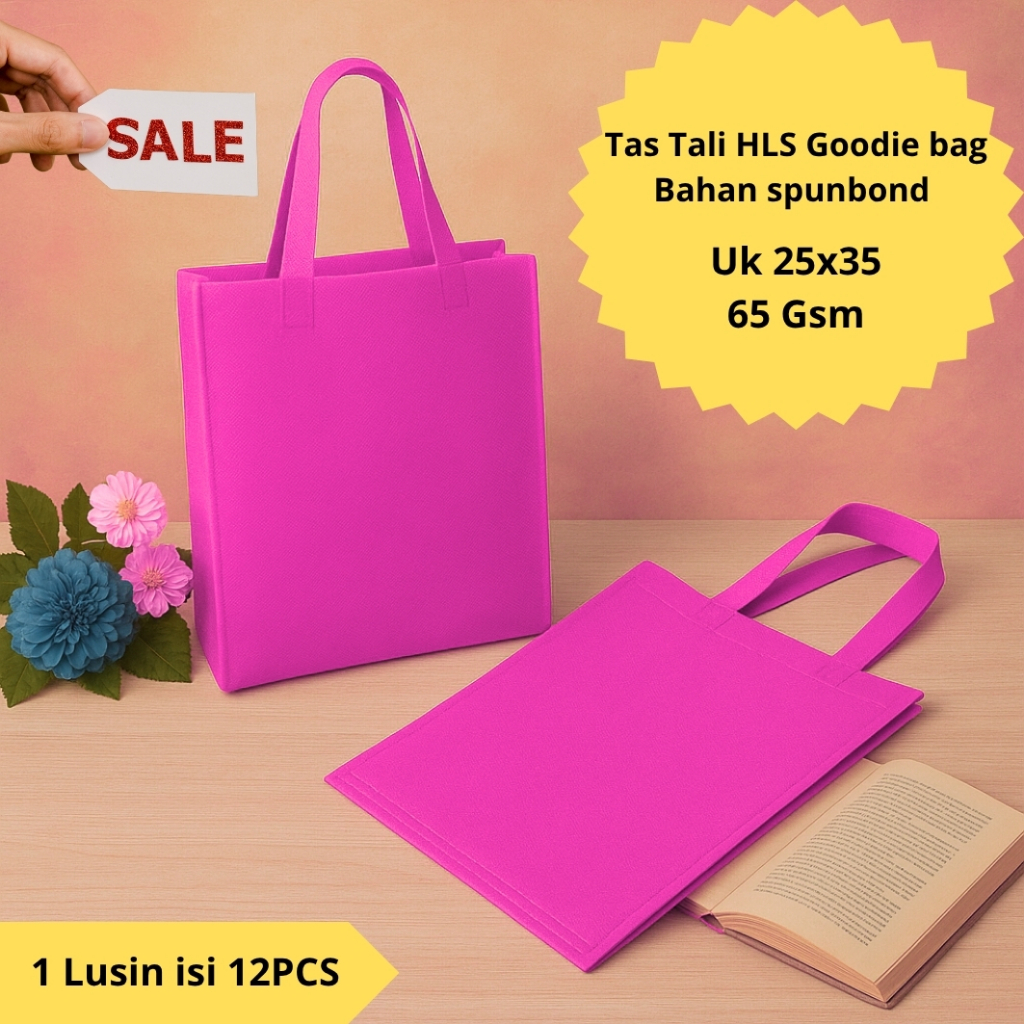 

Tas HLS goodie bag | Bahan Spunbound (1 Lusin isi 12 PCS) UK (25x35x8) 65gsm | stylish & ekonomis