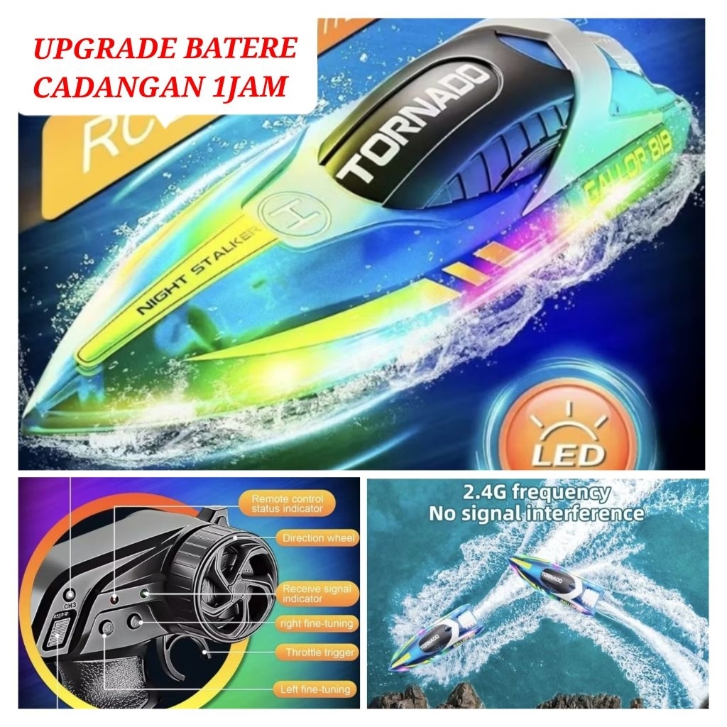 RC BOAT LAMPU LED NYALA 2,4GHZ MAINAN KAPAL SELAM PERAHU REMOTE CONTROL PENGENDALI JARAK JAUH
