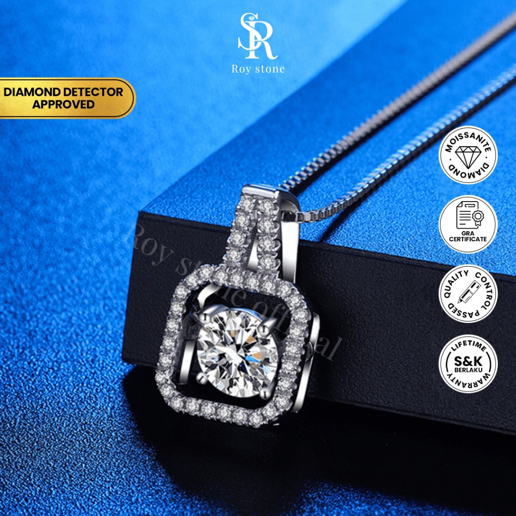 Roystone_Moissanite Kalung Wanita Original Sertifikat GRA Silver925 Lapis Emas18K_Pandora Necklace