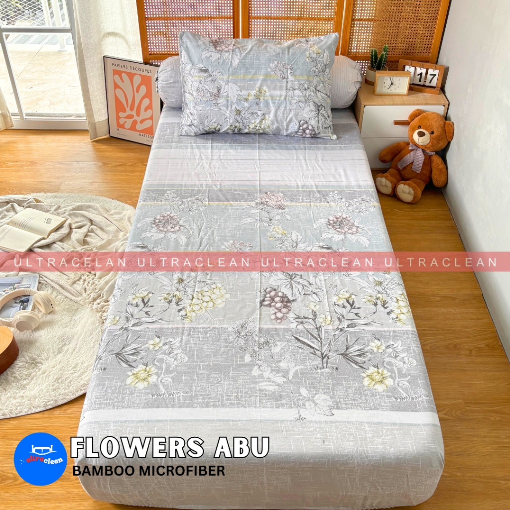 Sprei Homemade motif Flower Grey "PREMIUM" katun Disperse ukuran 90 100 120 140 160 180x200 & 20