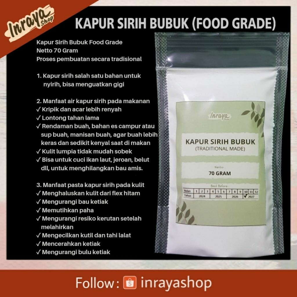 

KAPUR SIRIH BUBUK PREMIUM FOOD GRADE - TRADITIONAL MADE - 100% ORIGINAL