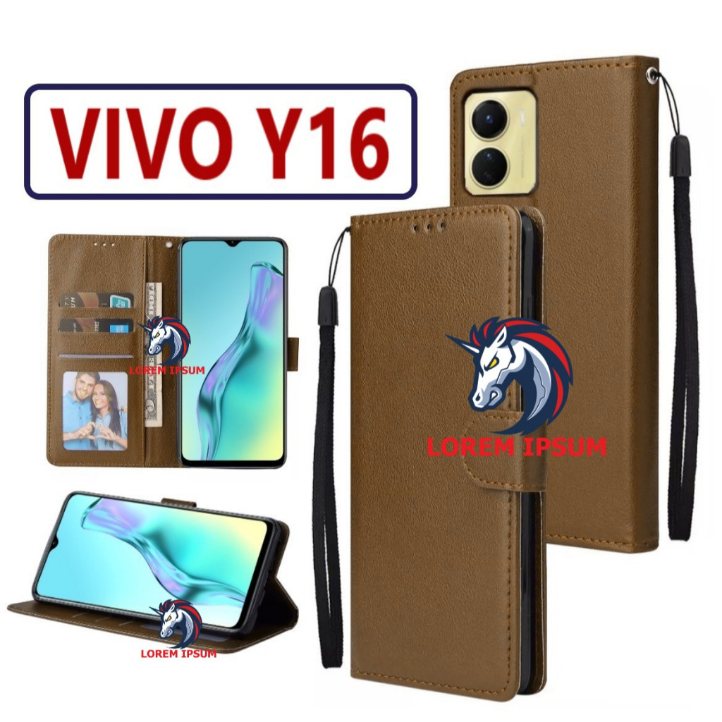 LEATHER CASING VIVO Y16 CASE KULIT FLIP WALLET LEATHER KULIT PREMIUM SARUNG BUKA TUTUP KESING HP FLI