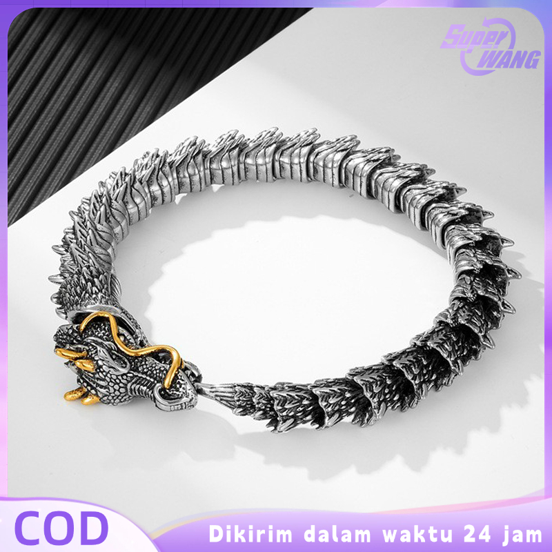 20cm Gelang Naga Kuningan Gelang Rantai Naga Punk Retro Naga Gelang Rantai Tangan Naga Pria