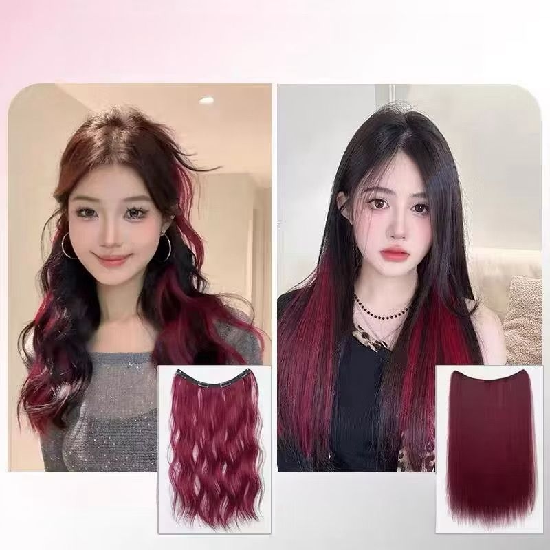 rcsbeauty - wig rambut ombre keriting lurus hairclip warna merah hijau pink