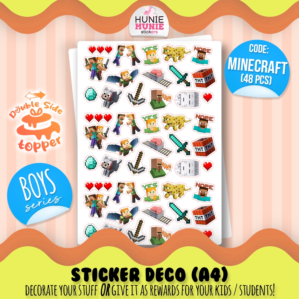 

Sticker Deco - Game SERIES - Minecraft Mario - Stiker Reward Anak Cake Topper - Hunie Munie