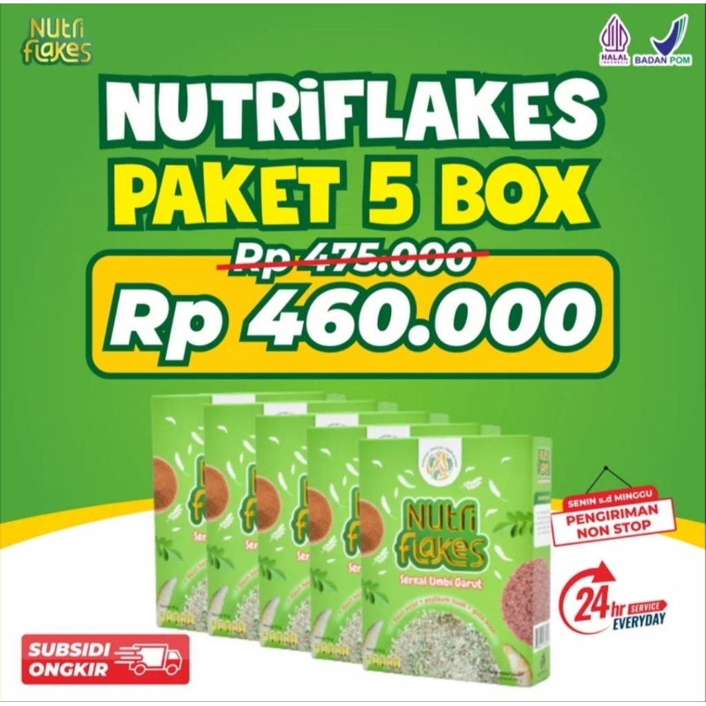

Paket 5 Box Nutriflakes Sereal Umbi Garut Ampuh Mengatasi Permasalahan Asam Lambung Maggh Gerd