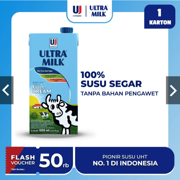 

Susu ULTRA Milk Full Cream Cokelat Fresh Milk UHT 1000 ml x 1 Karton isi 12 pcs