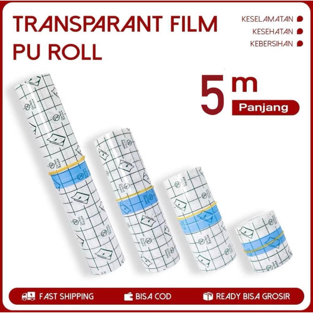 Film PU Plester Luka Anti Air Pasca Operasi / Tranparent Film Dressing with PU Roll