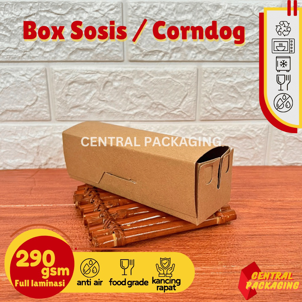 Box Sosis Corndog Laminasi Kraft / Box Corndog 290 gsm / Dus Corndog Sosis Sate Tempura Murah Ekonom