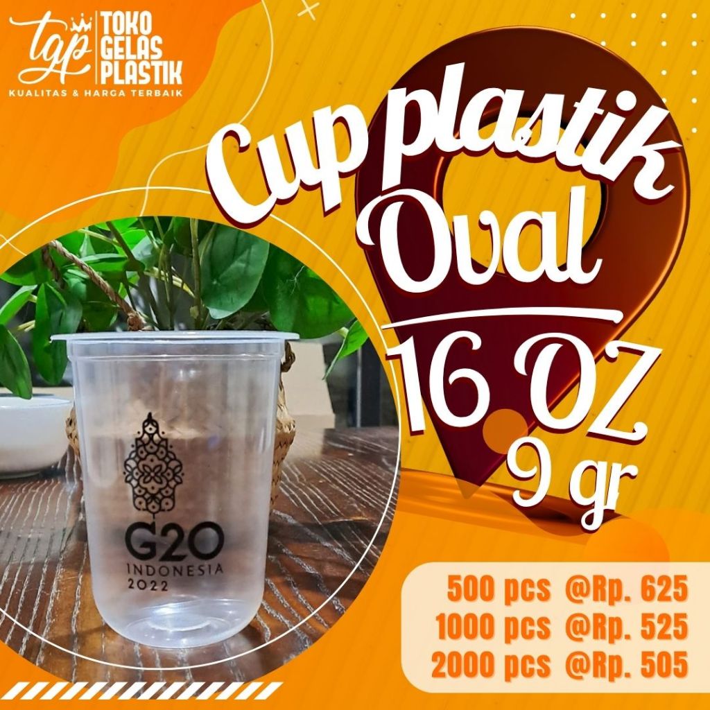 Cetak Cup Plastik OVAL 16 OZ PP - 9 GR Sablon Print Merk Polycup